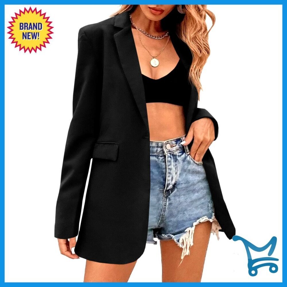 Oversized Lapel Blazer Jacket Long Sleeve Work Office Casual Button